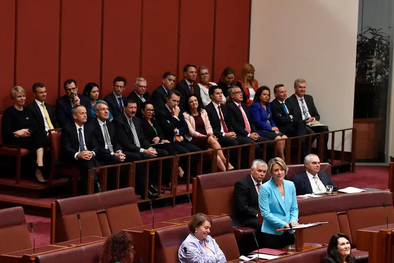 Keneally speaking in a government chamber.